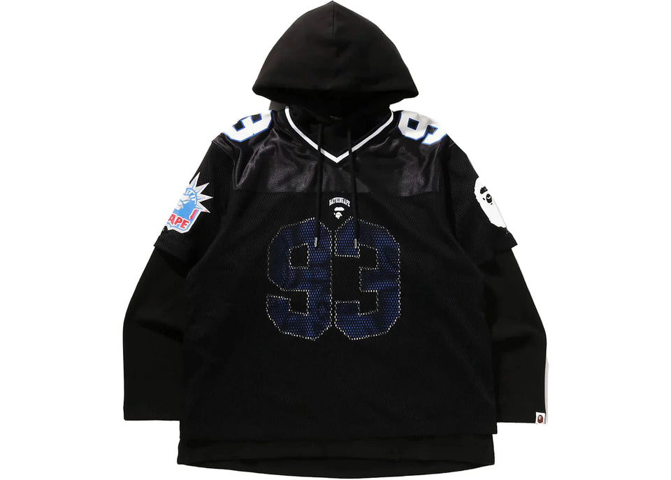 Bape Multi Logo Layered Sleeves Relaxed Fit Football Jersey Black