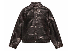 Stussy Trucker Leather Jacket Dark Brown
