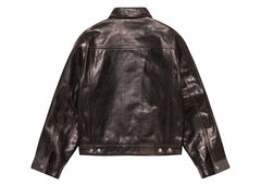 Stussy Trucker Leather Jacket Dark Brown
