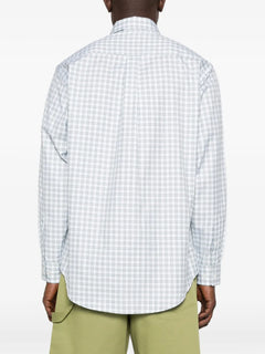checked-pattern logo-embroidery shirt