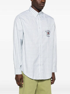 checked-pattern logo-embroidery shirt