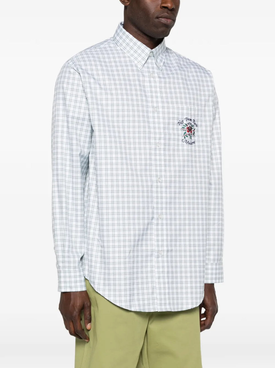 checked-pattern logo-embroidery shirt