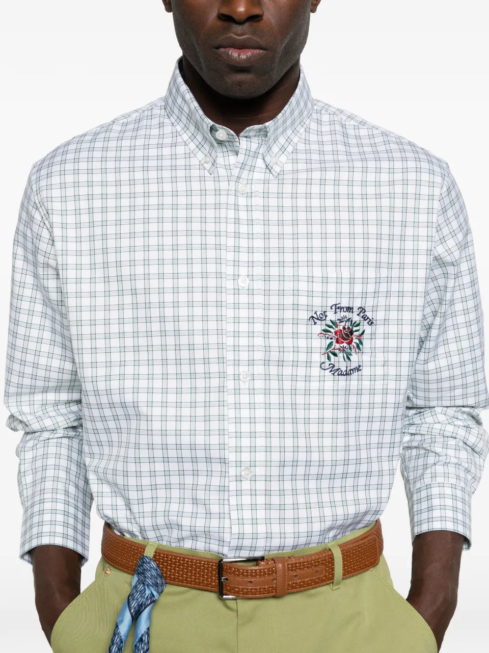 checked-pattern logo-embroidery shirt