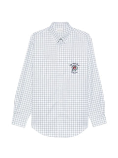 checked-pattern logo-embroidery shirt