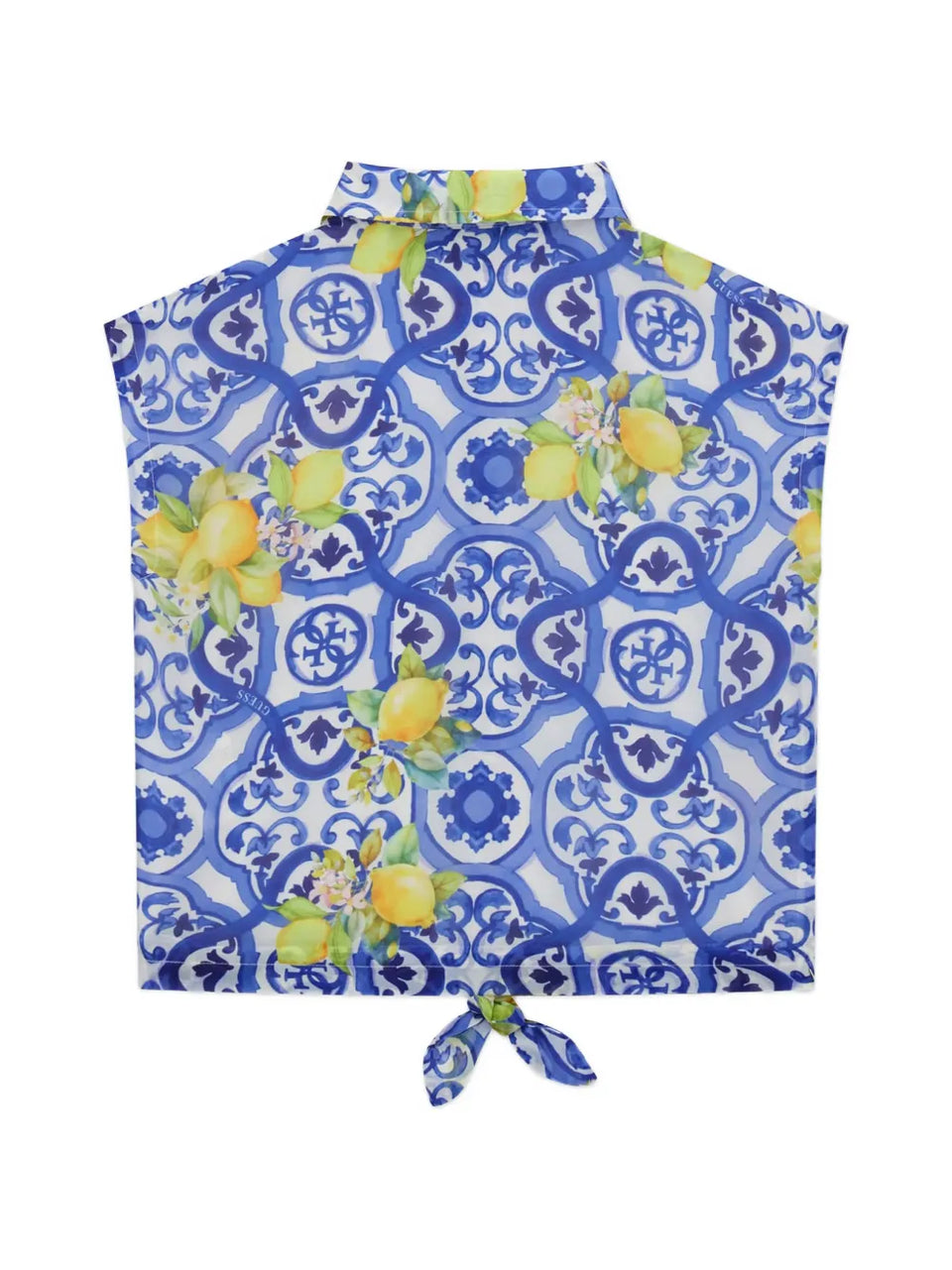 tie-front lemon-print shirt