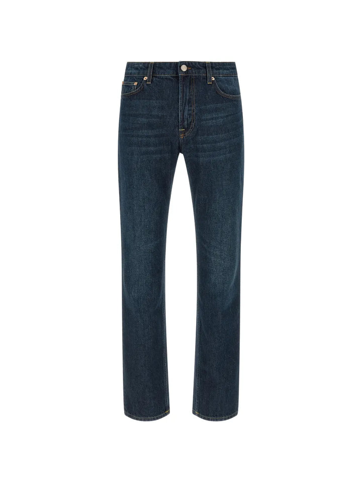 stonewashed contrast stitching jeans