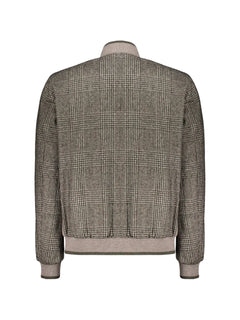 knitted-collar check-pattern bomber jacket