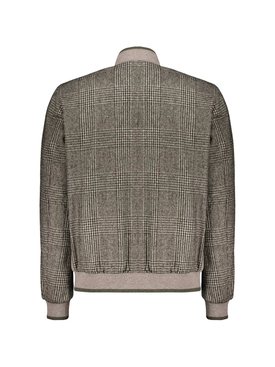 knitted-collar check-pattern bomber jacket