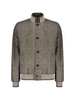 knitted-collar check-pattern bomber jacket