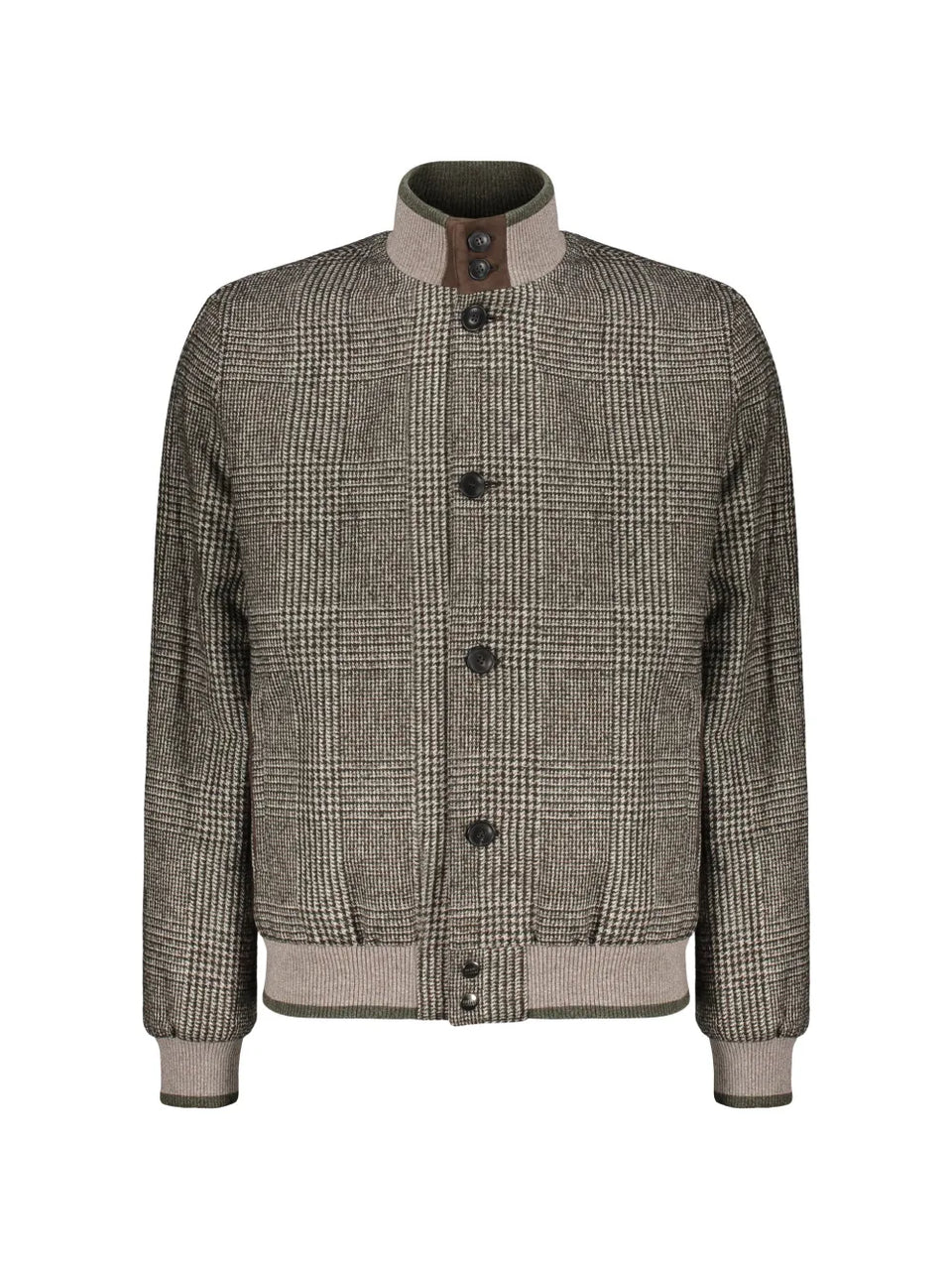 knitted-collar check-pattern bomber jacket