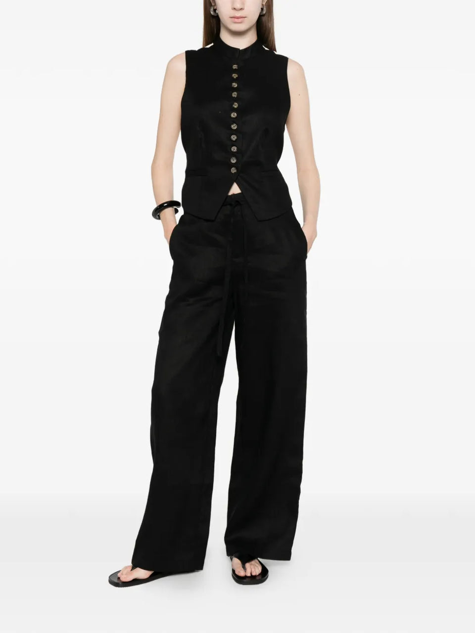 Linnea button collarless top