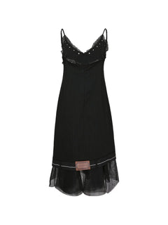 lace-detail pinstripe midi dress