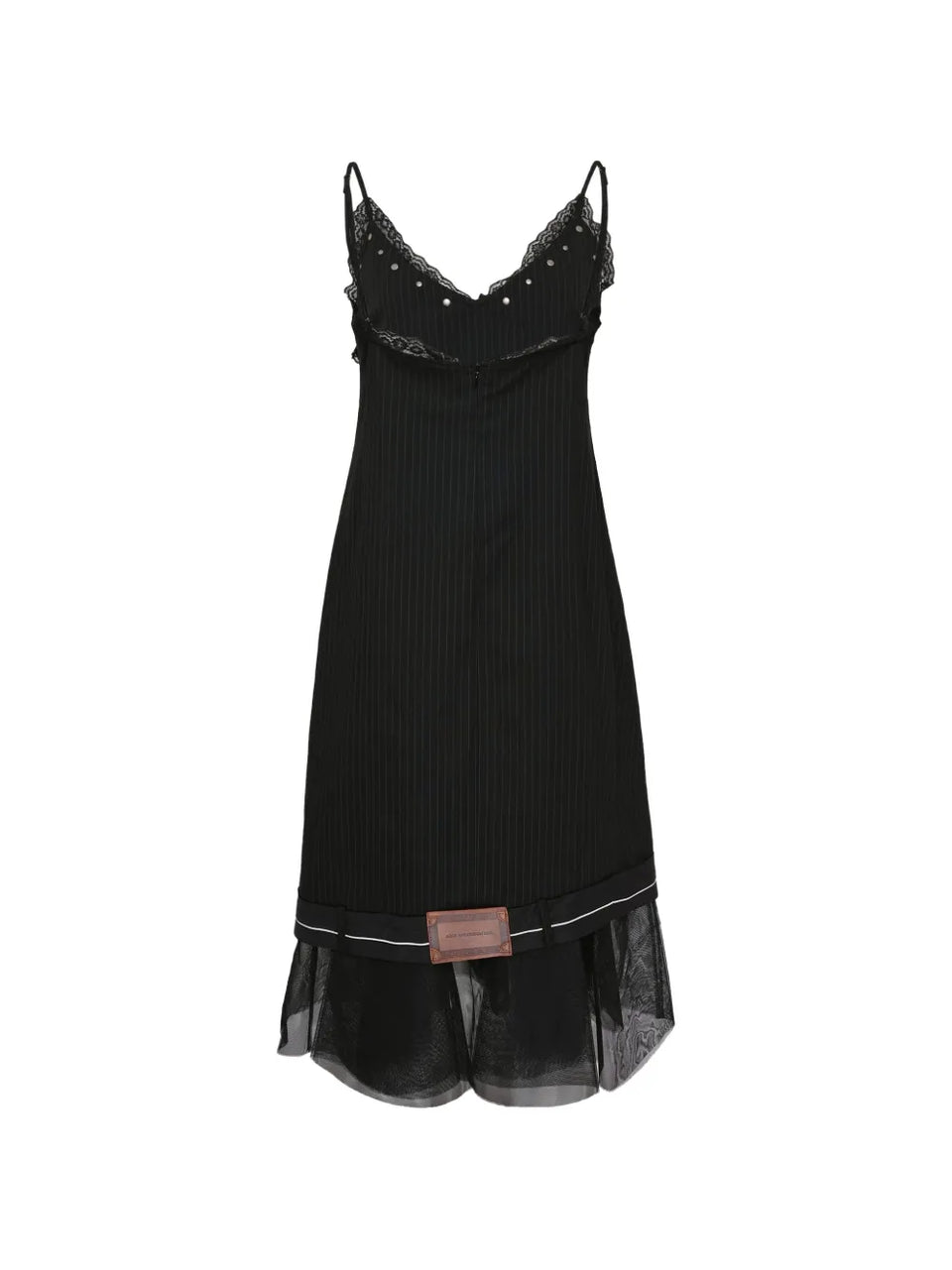 lace-detail pinstripe midi dress