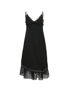 lace-detail pinstripe midi dress