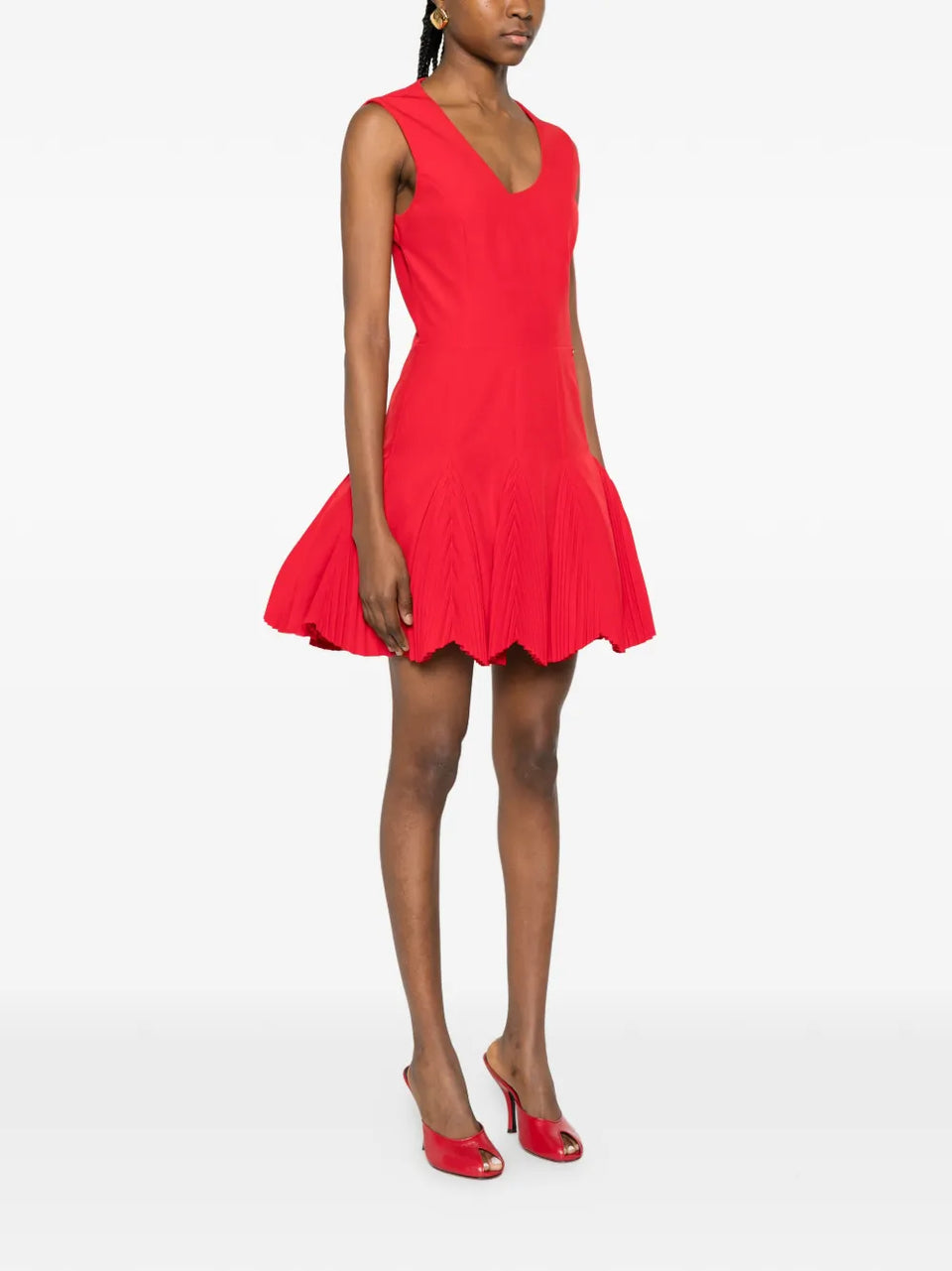 V-neck pleated dress
