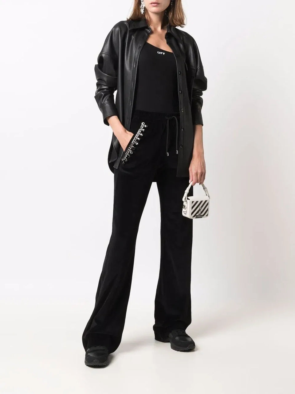 Crystal Chain velvet track pants