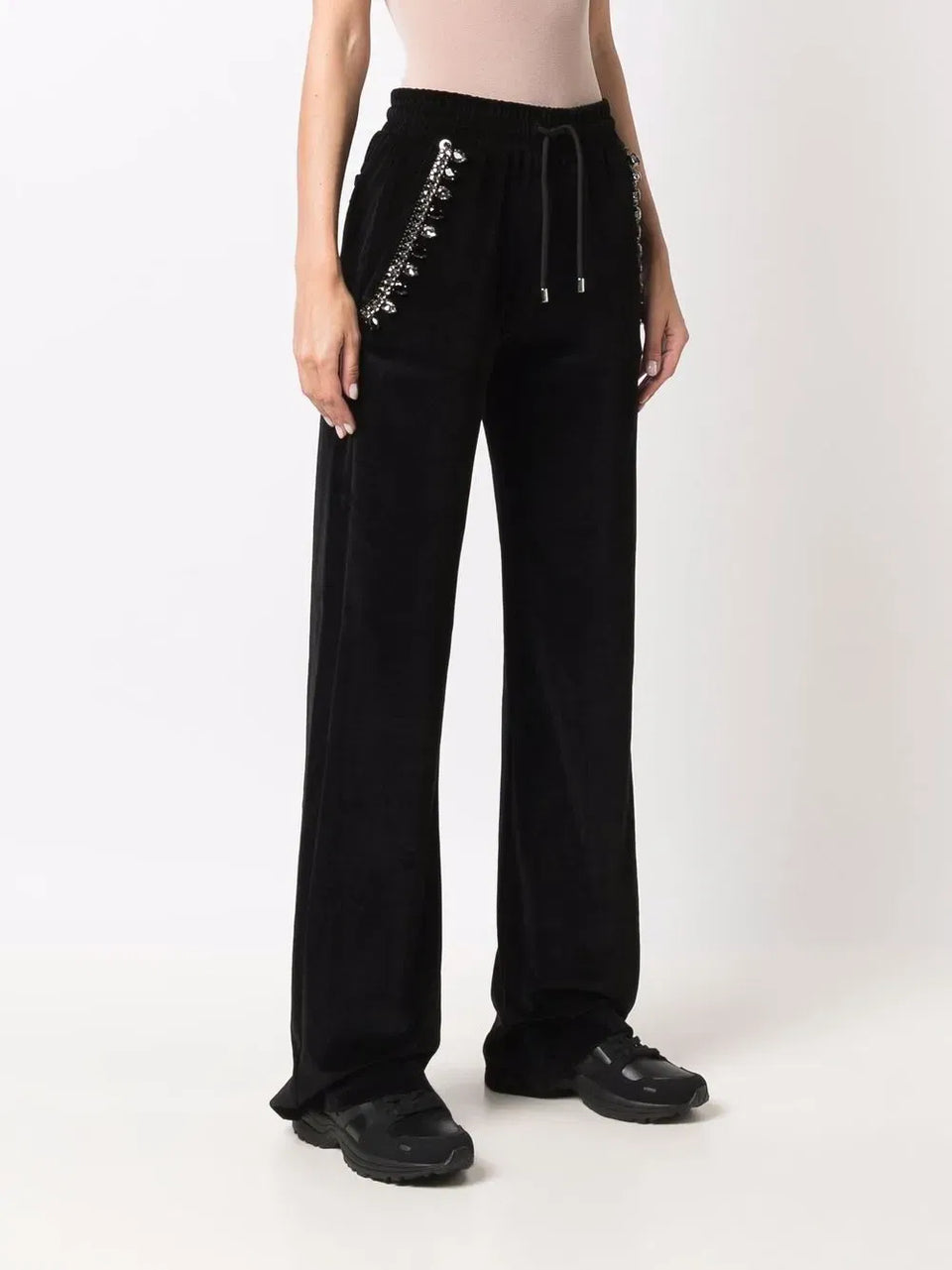 Crystal Chain velvet track pants