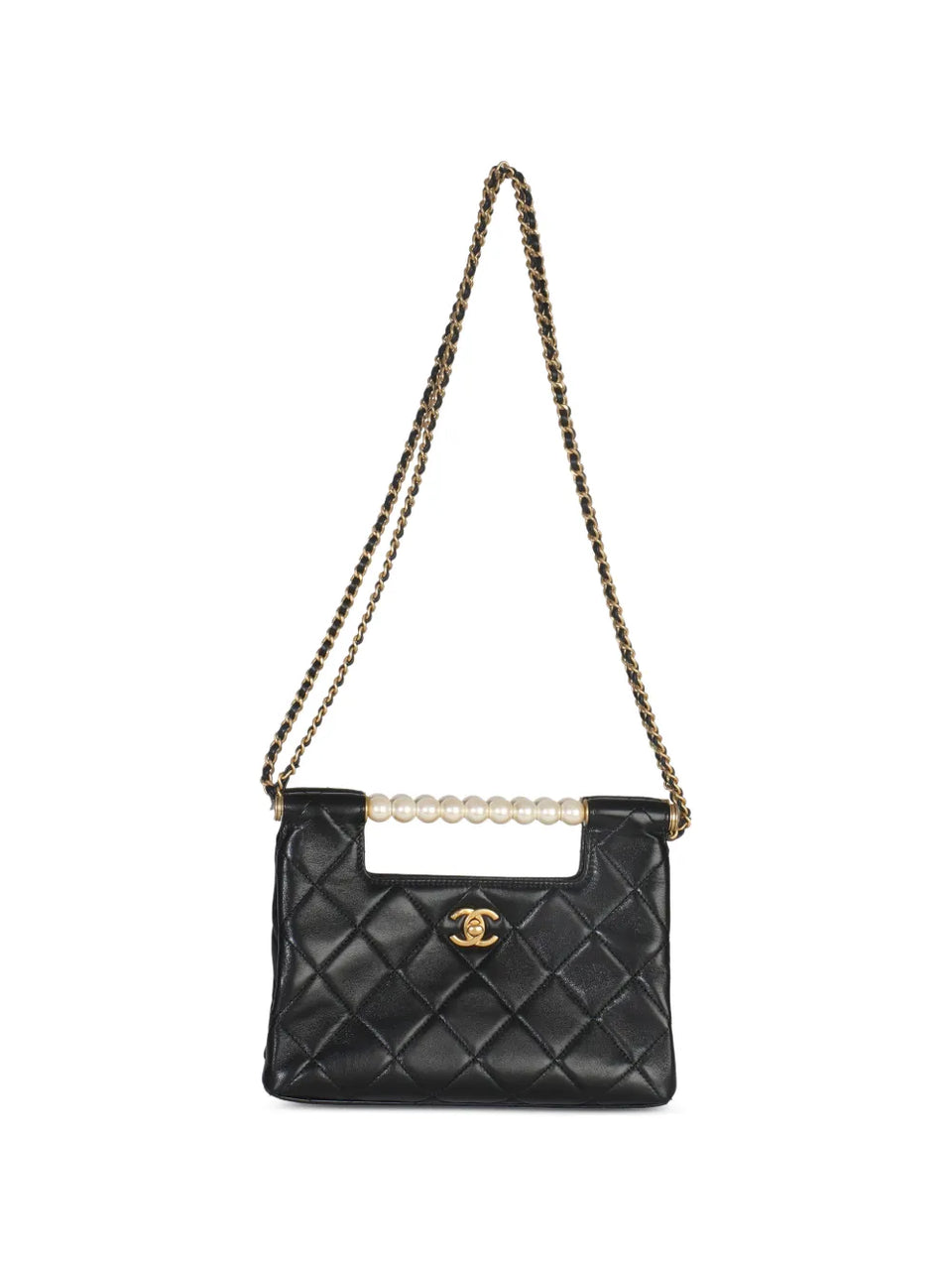 2021-2025 small CC Pearls Bar Handle Shopping quilted bag
