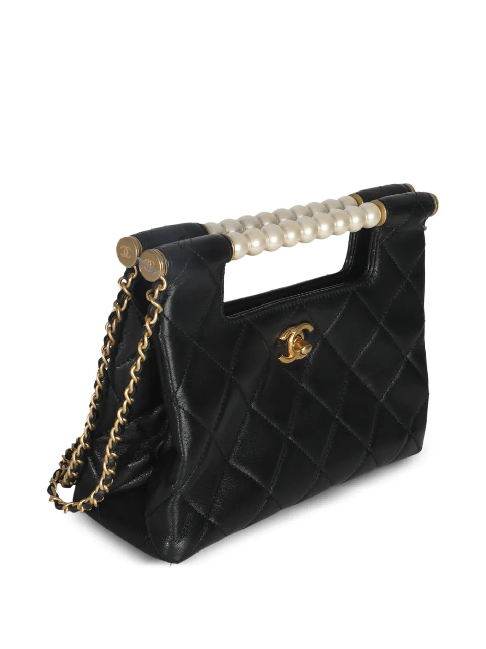 2021-2025 small CC Pearls Bar Handle Shopping quilted bag