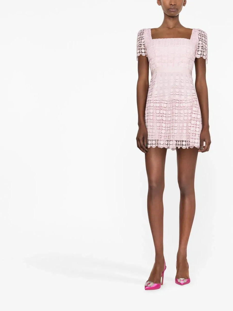 lace-detail short-sleeved mini dress
