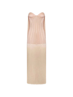 fringe-detail corset maxi dress