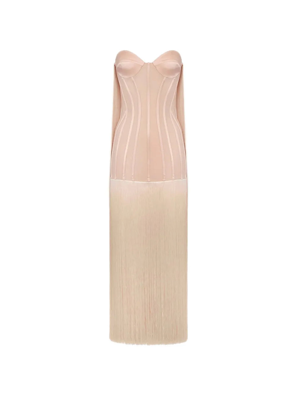 fringe-detail corset maxi dress