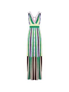 striped V-neck dress