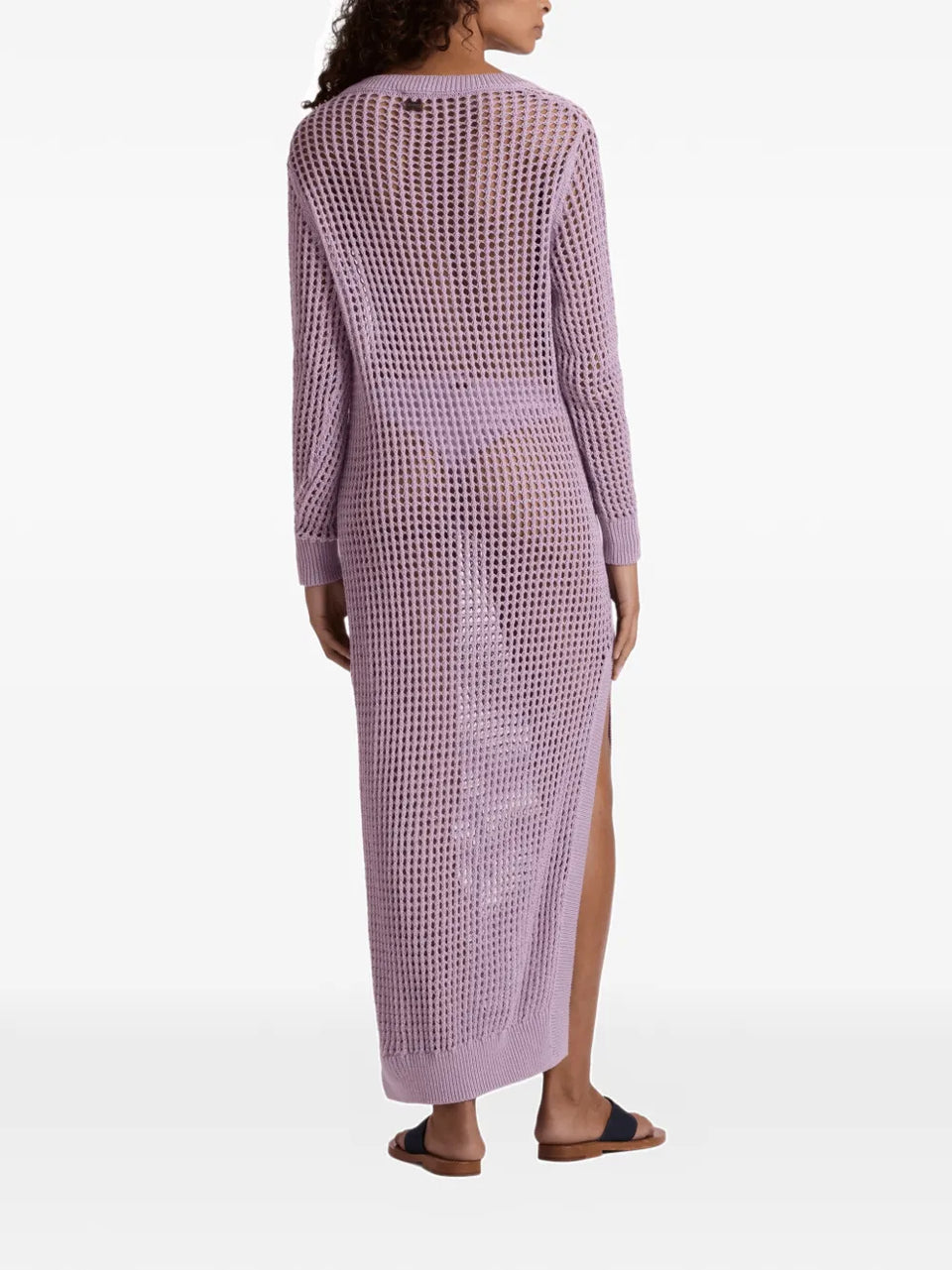 crochet-knit long-sleeved dress