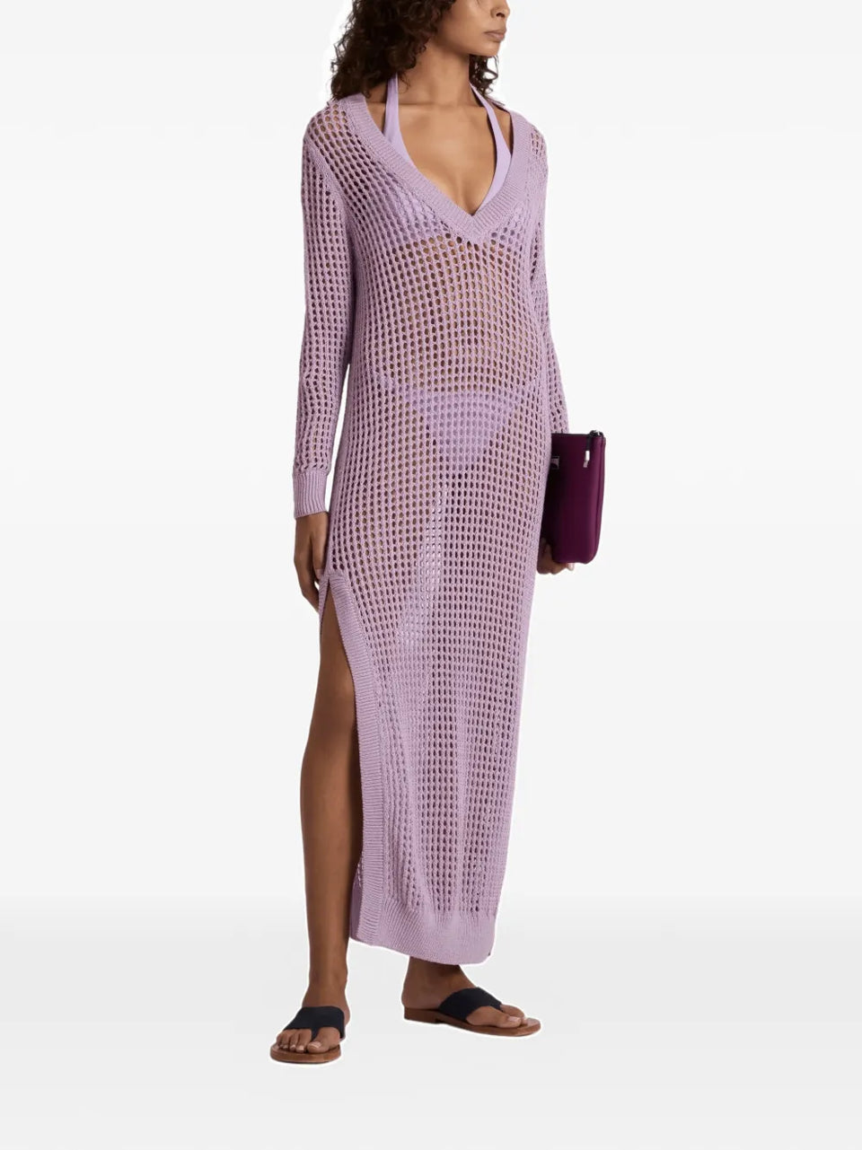 crochet-knit long-sleeved dress