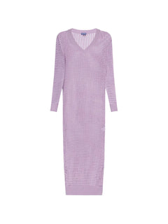 crochet-knit long-sleeved dress