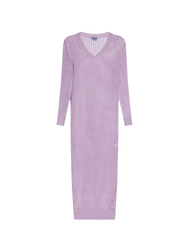 crochet-knit long-sleeved dress