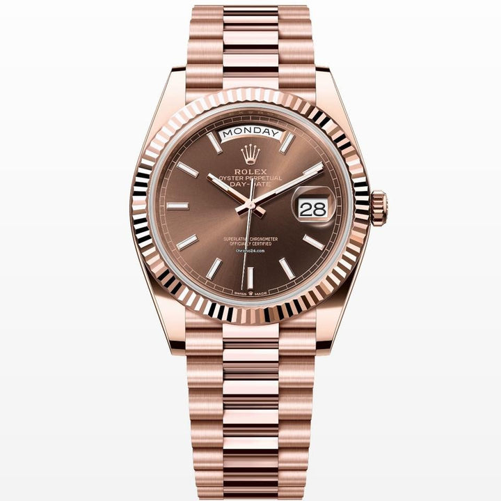 Rolex | Day-Date | 228235 | Yellow gold | 40 mm | Rose gold | Brown | Automatic