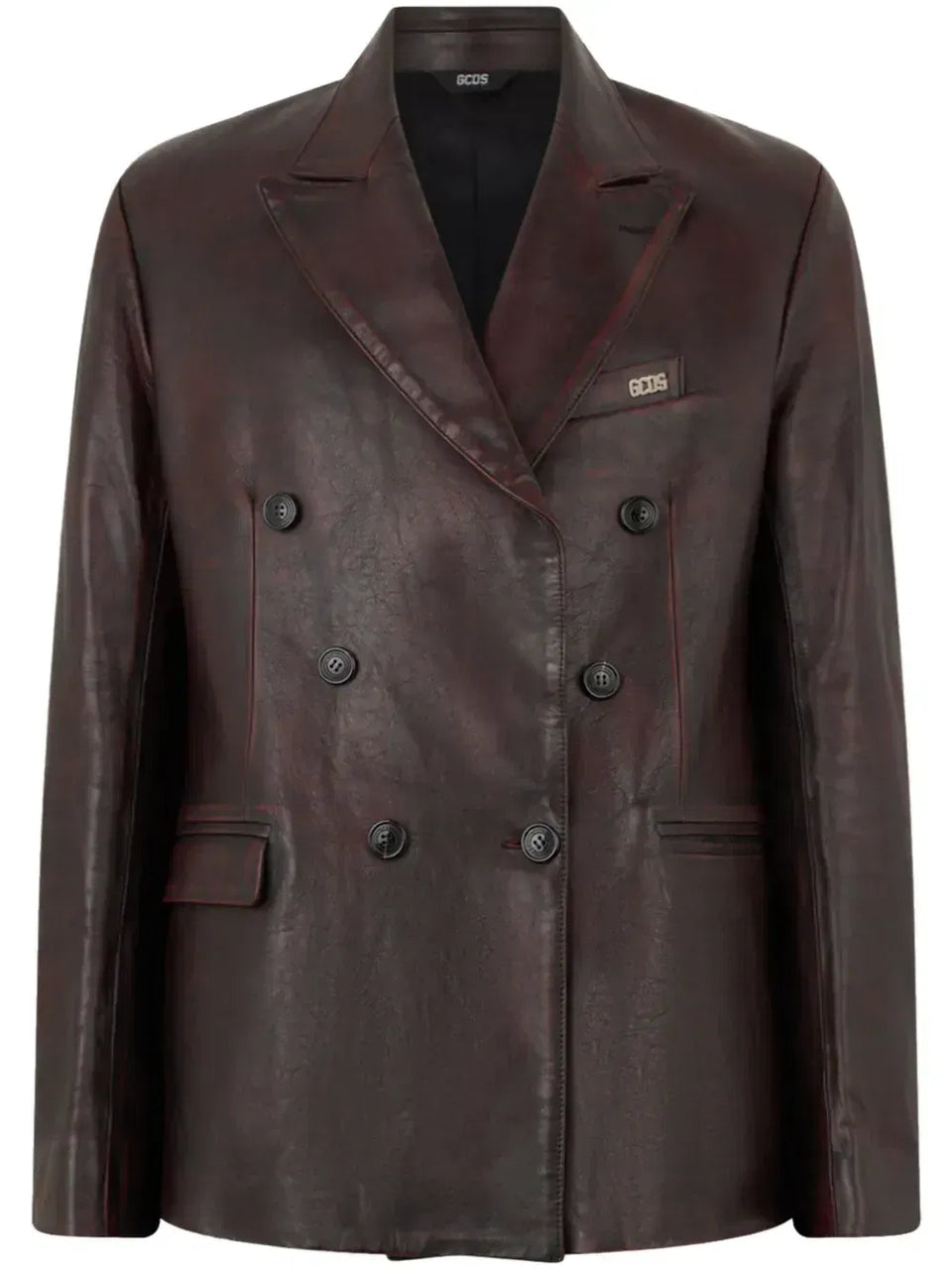 leather double-breasted blazer
