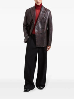 leather double-breasted blazer