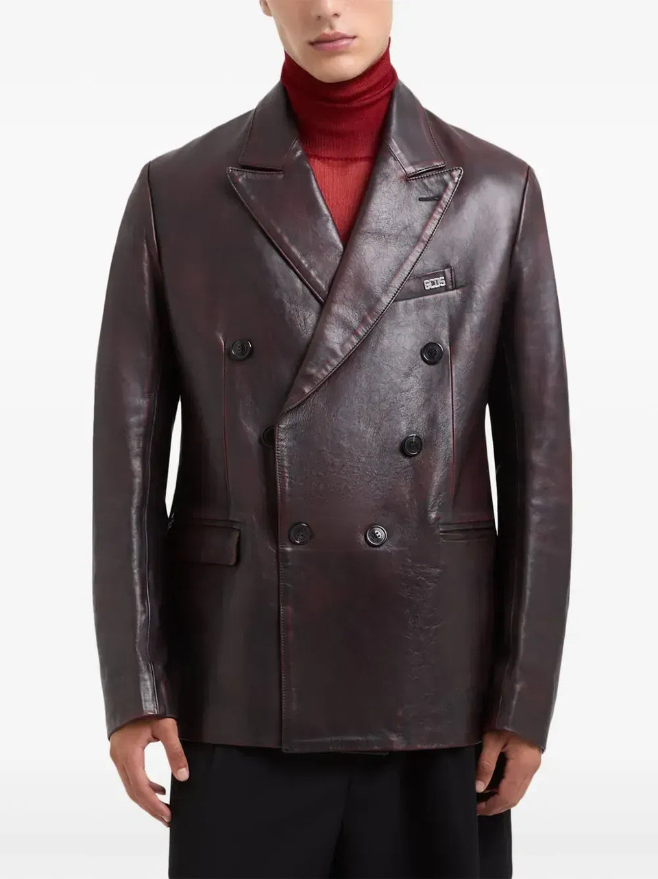 leather double-breasted blazer