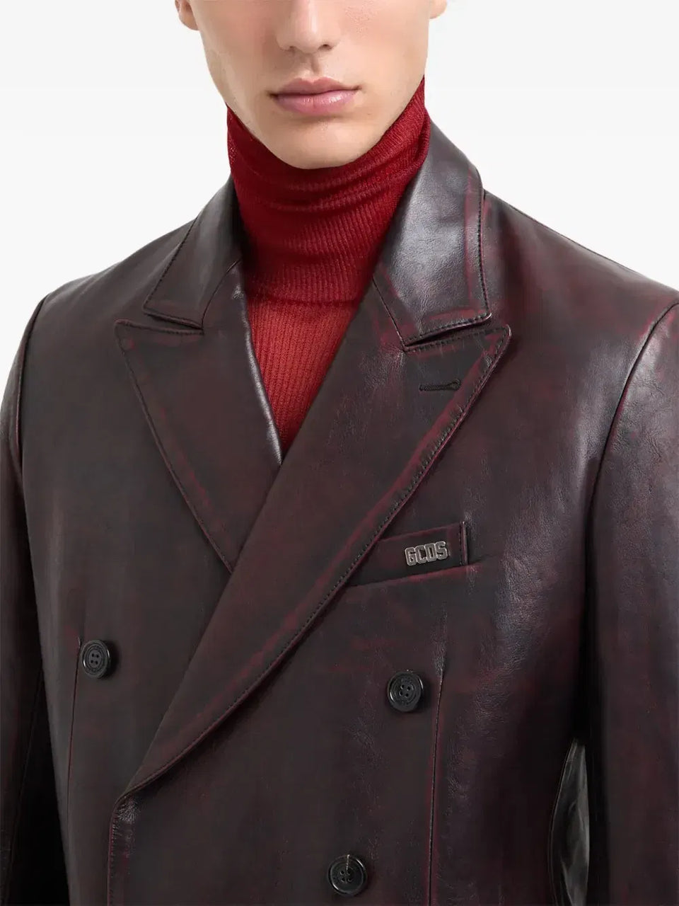leather double-breasted blazer