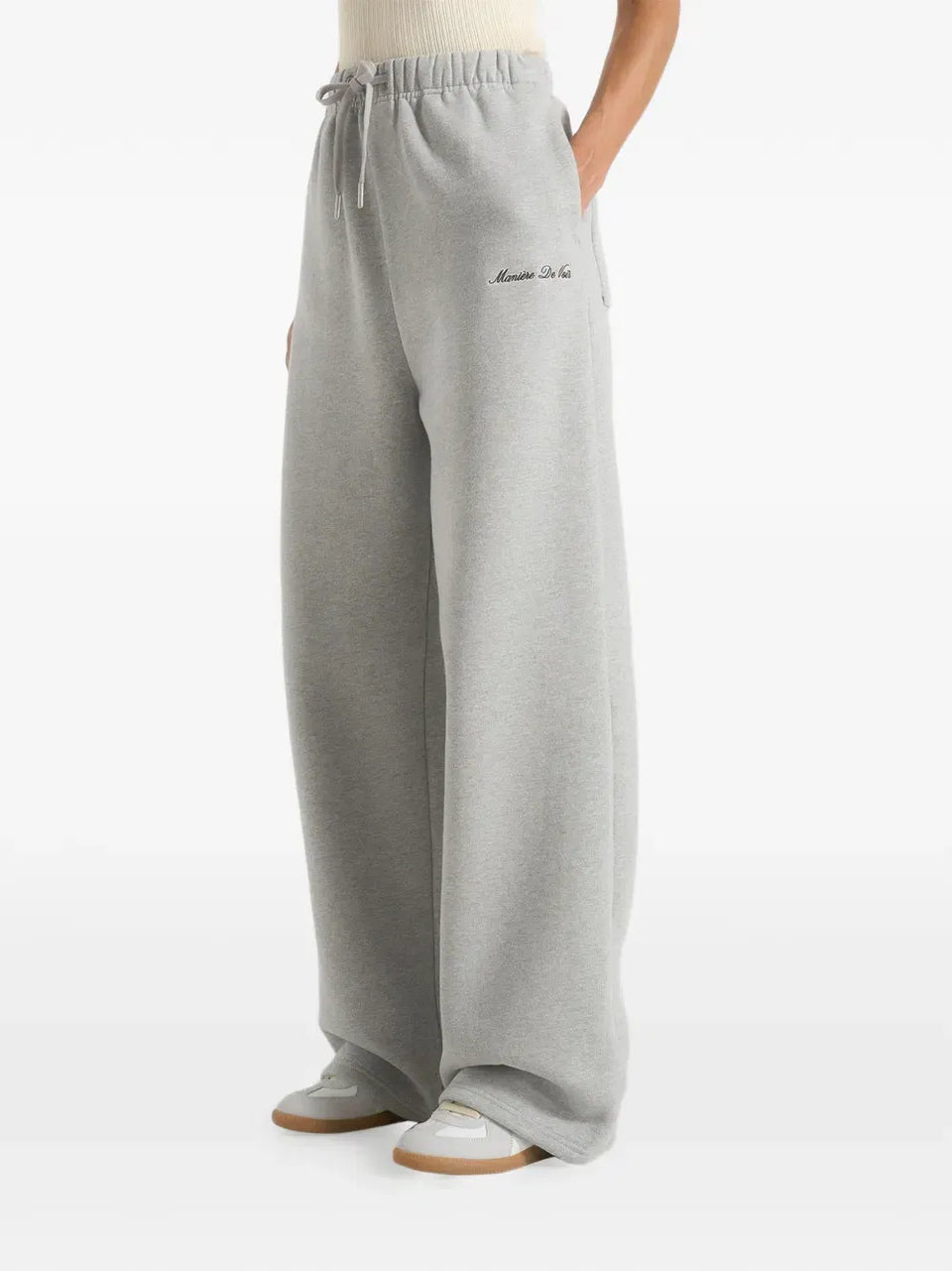 Taylor logo-embroidery marl grey wide-leg track pants