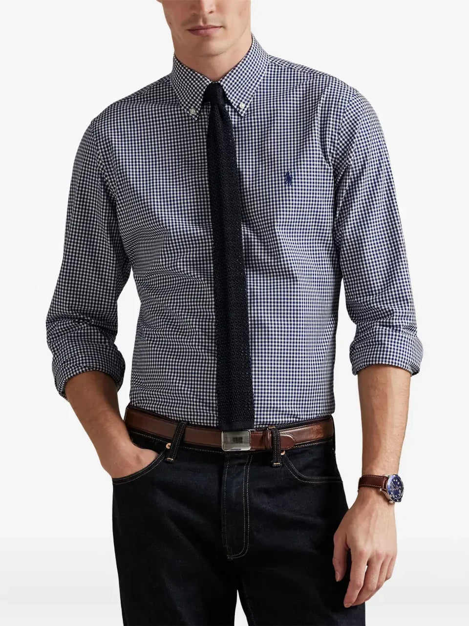 gingham long-sleeved shirt