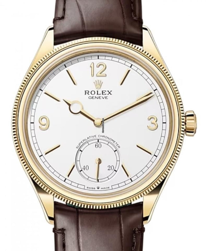 Rolex | 1908 | 52508 | Yellow gold | 39 x 40 mm | Leather | White | Automatic