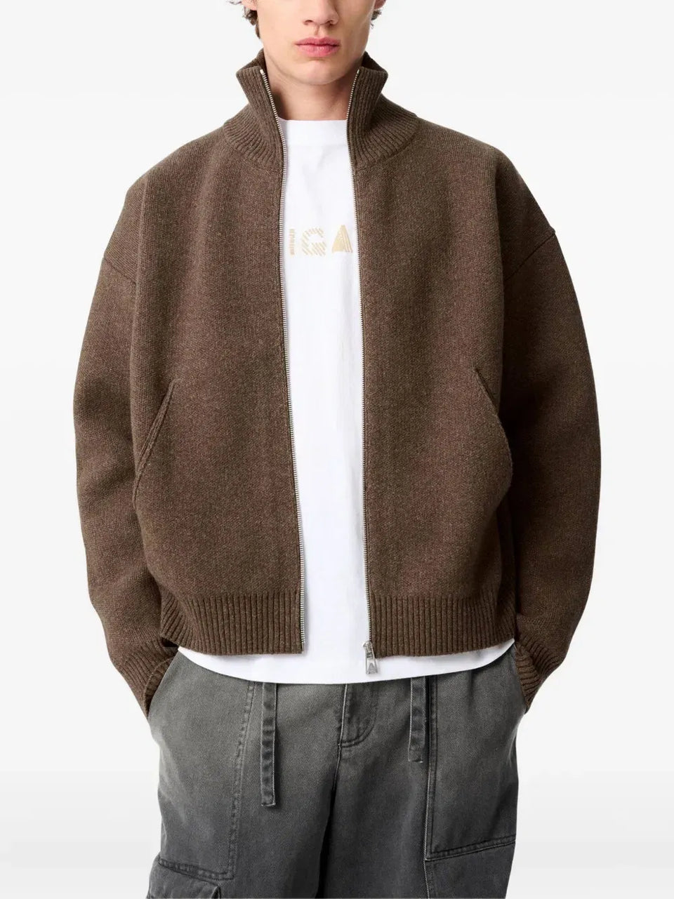 Core zipped high-neck cardigan