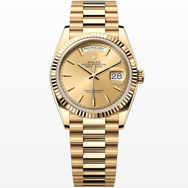Rolex | Day-Date | 128238 | Yellow gold | 36 x 43 mm | Yellow gold | Champagne | Automatic
