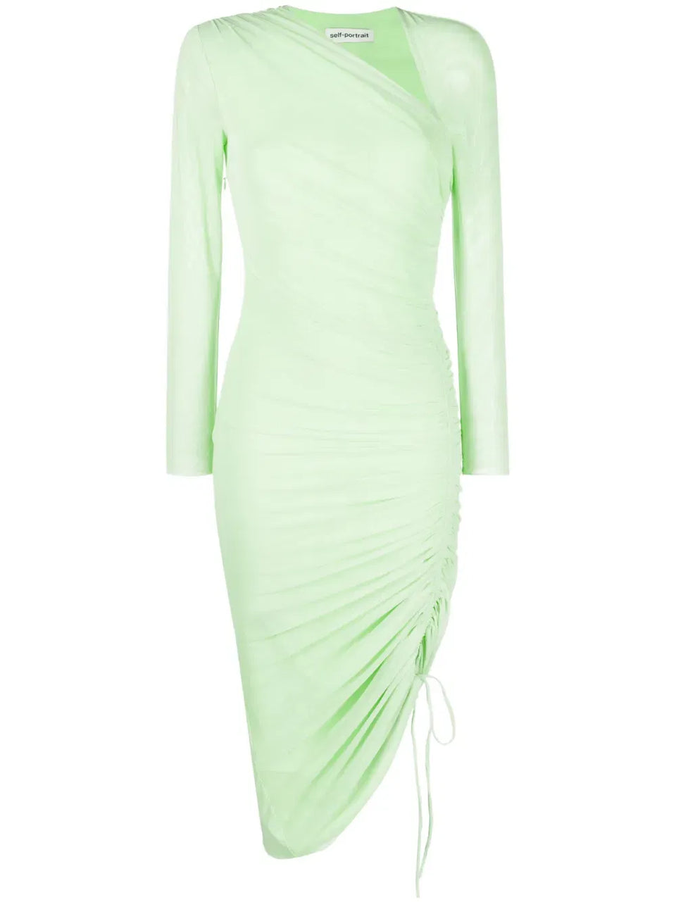 ruched mesh midi dress