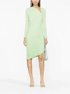 ruched mesh midi dress