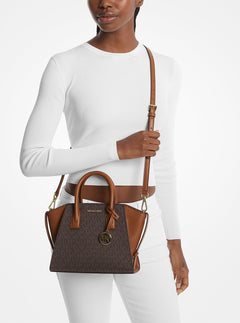 Michael Kors Avril Small Logo and Leather Satchel Brown