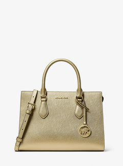 Michael Kors Sheila Medium Metallic Satchel Pale Gold