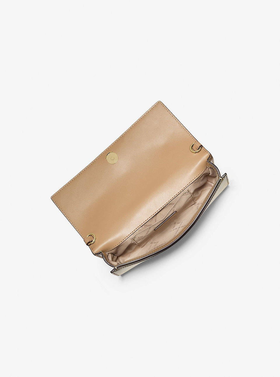 Michael Kors Jet Set Medium Embellished Metallic Leather Clutch Pale Gold