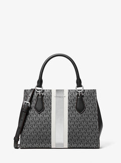 Michael Kors Marilyn Medium Signature Logo Stripe Satchel Black