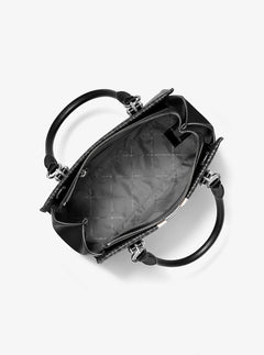 Michael Kors Marilyn Medium Signature Logo Stripe Satchel Black