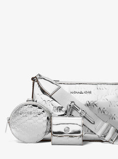 Michael Kors Jet Set Small Patent Logo Debossed Crossbody Bag with Case for Apple Airpods Pro® Silver