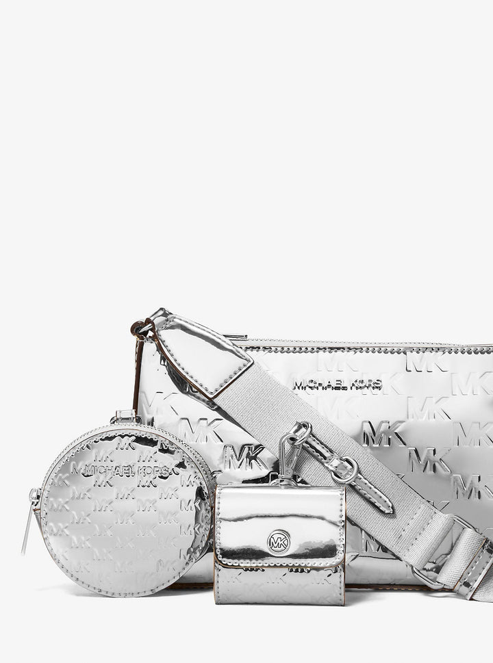 Michael Kors Jet Set Small Patent Logo Debossed Crossbody Bag with Case for Apple Airpods Pro® Silver